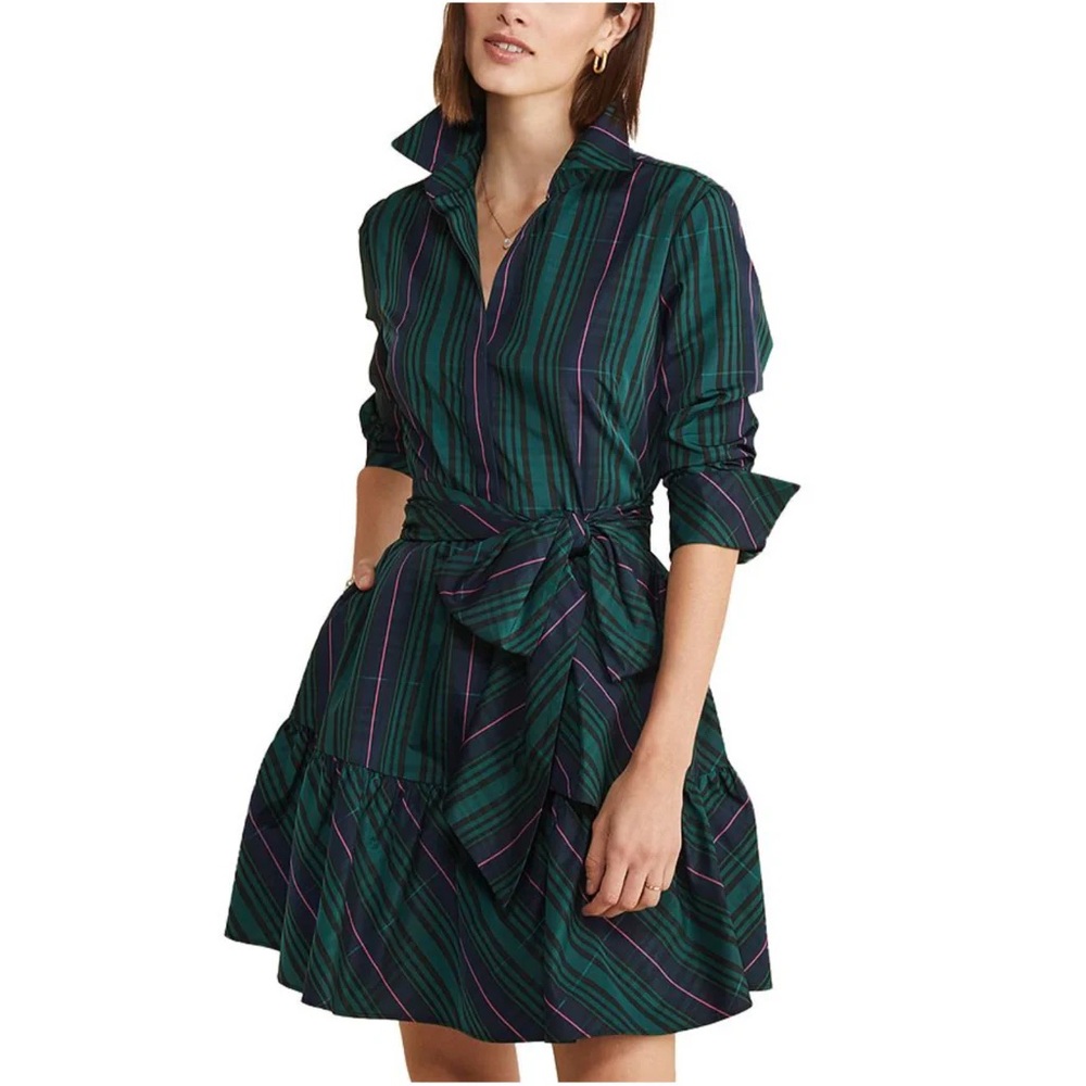 Vineyard vines Plaid Taffeta Tie-Waist Shirtdress